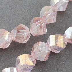 Electroplate Glass Beads Strands, AB Color Plated, Faceted, Twist, Pearl Pink, 4x4x4mm, Hole: 1mm, about 100pcs/strand, 14 inch