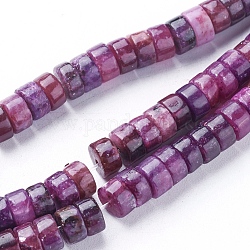 Lepidolita natural / hebras de perlas de piedra de mica púrpura, cuentas de espodumena, abalorios heishi, Disco redondo plano, 6~6.5x3~3.5mm, agujero: 1 mm, aproximamente 107~122 pcs / cadena, 14.1~15.9 pulgada (36~40.5 cm)