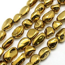 Placchi pepite di cristallo di quarzo naturale fili di perline, oro placcato, 13~23x10~14x8~13mm, Foro: 1 mm, circa 24pcs/filo, 15.74 pollice