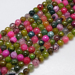 Natürliche Achat runde Perlen Strang, gefärbt, facettiert, Mischfarbe, 10 mm, Bohrung: 1 mm, ca. 38 Stk. / Strang, 14.56 Zoll