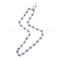 Böser Blick-Kunststoff-Gliederkette-Halskette, 304 Edelstahlschmuck für Damen, Blau, 17-1/2~17-5/8 Zoll (44.4~44.7 cm)