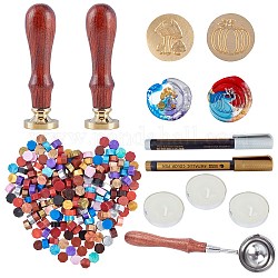 CRASPIRE DIY Scrapbook, Brass Wax Seal Blank Stamp Head and Wood Handle Sets, Wax Sealing Stamp Melting Spoon, Candle, Metallic Markers Paints Pens and Sealing Wax Particles, Plants Pattern, 90mm