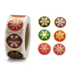 Rouleau de noël stickers, 6 autocollants d'étanchéité décoratifs différents modèles, pour les cadeaux de Noël, décorations de Noël, motif flocon de neige, 25mm, à propos 500pcs / roll