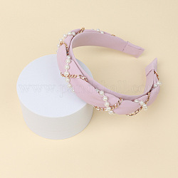 Cintas para el pelo de tela, con perlas de plástico y cadenas de aleación, accesorios para el cabello para mujeres niñas, rosa, 30mm, diámetro interior: 140x160 mm