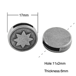 Tibetan Style Slide Charms, Cadmium Free & Nickel Free & Lead Free, Flat Round, Antique Silver, 17x6mm, Hole: 11x2mm