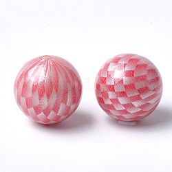 Perles acryliques imprimées, perles à carreaux, rond avec motif tartan, rouge, 14x13.5mm, Trou: 2.5mm