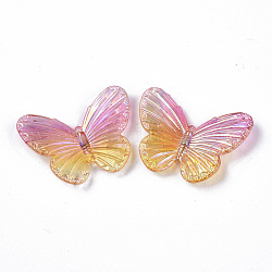 Galvanische transparente Acrylanhänger, Ton zwei, Schmetterling, Flamingo, 31.5x41x4.5 mm, Bohrung: 1.2 mm