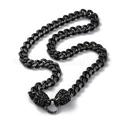 Chapado en iones (ip) 304 collares de cadena de acero inoxidable con corte de diamante, con cierres de cabezas de león, plata antigua, 23.43 pulgada (59.5 cm)