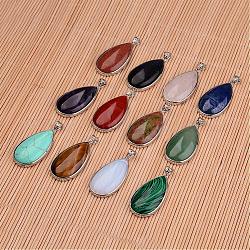 Natural & Synthetic Mixed Stone Big Pendants, with Platinum Tone Brass Findings, Lead Free & Nickel Free, teardrop, 50x26x9mm, Hole: 5x6mm