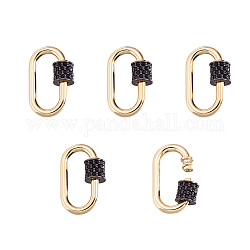Латунь микропаве кубический цирконий винт карабин подвески с замком, для изготовления ожерелий, овальные, металлический черный & золотой, 18.5x12x5.5 мм, Винт: 5x5.5 мм