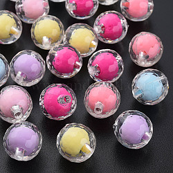 Perles en acrylique transparente, Perle en bourrelet, facette, ronde, couleur mixte, 16mm, Trou: 3mm, environ 205 pcs/500 g