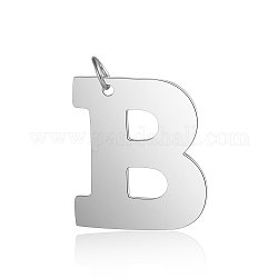 201 Stainless Steel Pendants, Letter, Stainless Steel Color, Letter.B, 29.5x26x1.5mm, Hole: 4.5mm