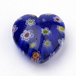 Perles vernissées de millefiori manuelles, cœur, bleu, 21~22x21~22x10.5~11mm, Trou: 1mm