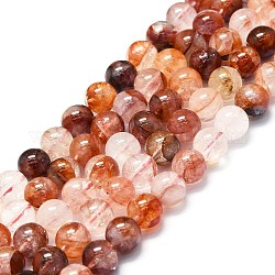 Fili di perle di quarzo ematoide rosso naturale/quarzo ferruginoso, grado ab, tondo, 8~9mm, Foro: 0.8 mm, circa 48~52pcs/filo, 15.35''~16.54'' (39~42 cm)