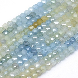 Natürliche Aquamarin Perlen Stränge, Farbverlaufsstil, Viereck, facettiert, 4x4x4 mm, Bohrung: 0.7 mm, ca. 80 Stk. / Strang, 15.55 Zoll (39.5 cm)