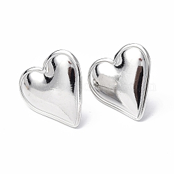 304 boucles d'oreilles puces coeur en acier inoxydable pour femme, couleur inoxydable, 21x20mm, pin: 0.7 mm