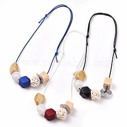 Colliers à bretelles réglables, avec des perles acryliques, Perle en bois, perles tissées et cordon en polyester ciré, couleur mixte, 14.96 pouce ~ 25.98 pouces (38~66 cm)
