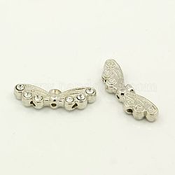 Zinc Alloy Bar Spacers, with Rhinestone and Three Holes, Platinum Color, Butterfly, Size: about 22mm wide, 7mm long, 4mm thick, hole: 1.5mm.
