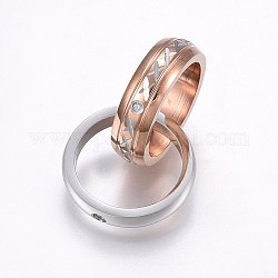 Pendentifs en 304 acier inoxydable, avec zircons, anneau, clair, or et la couleur de l'acier inoxydable rose, 17~17.5x3~5 mm, 13.5~14 mm de diamètre intérieur