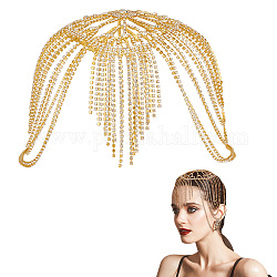 Gorro de malla con rhinestone, Cadena de cabeza de aleación, accesorios para el cabello de fiesta nupcial para mujeres y niñas, dorado, 300x320~380x6.5mm