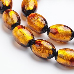 Handgemachte Silberfolie Glas oval Perlen, dunkelgolden, 12x8 mm, Bohrung: 1 mm