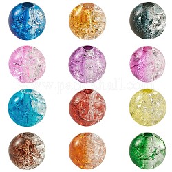 Two Tone Transparent Crackle Acrylic Beads, Half Spray Painted and Transparent Crackle Style Acrylic Beads, Round, Mixed Color, 130x100x22mm, 30pcs/color, 360pcs/box