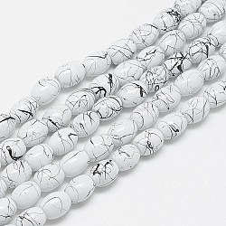 Backen gemalt drawbench Glasperlenstränge, Oval, weiß, 8x6~6.5 mm, Bohrung: 1 mm, ca. 100 Stk. / Strang, 31.4 Zoll