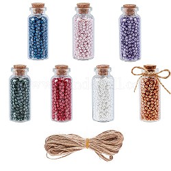 Kits de botellas de deseos de diy, incluir frasco de vidrio botellas de vidrio contenedores de cuentas, con tapón de corcho, cuentas de perlas de vidrio y cordel de yute, color mezclado, botella: 60x25 mm, agujero: 12.5 mm, 7 PC / sistema