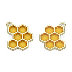 Epoxy Resin Pendants, with Eco-Friendly Alloy Findings, Cadmium Free & Lead Free & Nickel Free, Honeycomb, Goldenrod, 21x17.5x1.5mm, Hole: 1.6mm