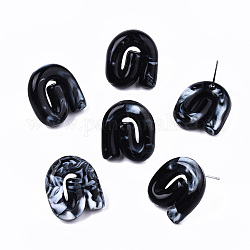 Boucles d'oreilles en résine opaque, style de pierres fines imitation, avec épingles en acier inoxydable, vortex, noir, 19.5x17mm, pin: 0.7 mm