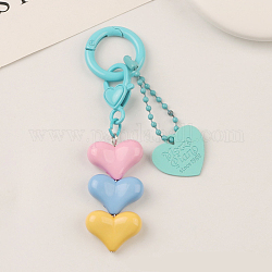 Resin Keychain, with Spray Painted Alloy Findings, Heart, Cyan, 4.6x2.2cm and 6.8x2.2cm