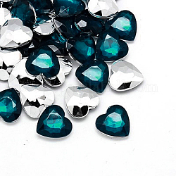 Imitation Taiwan Acrylic Rhinestone Cabochons, Pointed Back & Faceted, Heart, Teal, 10x10x4mm, about 1000pcs/bag