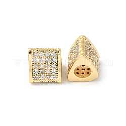 Perles européennes en laiton avec zircone cubique de micro pave, Perles avec un grand trou   , triangle, véritable 18k plaqué or, 8.5x8x8mm, Trou: 4.5mm