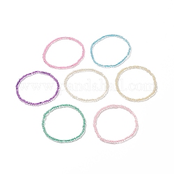 7 pièces 7 couleur bonbon couleur verre graine perlée bracelets de cheville extensibles ensemble pour les femmes, couleur mixte, diamètre intérieur: 2-1/2 pouce (6.4 cm), 1 pc / couleur