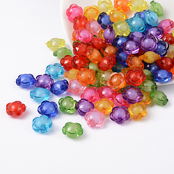 Transparent Acrylic Beads, Bead in Bead, Faceted, Flower, Mixed Color, 12x13x8mm, Hole: 2mm, about 1000pcs/500g