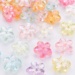 Transparent Acrylic Beads, AB Color, Flower, Mixed Color, 14.5x15.5x7mm, Hole: 1.8mm