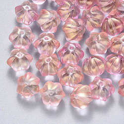 Transparente sprühlackierte Glasperlen, mit Glitzerpulver, Blume, rosa, 10.5x9.5x8 mm, Bohrung: 1 mm