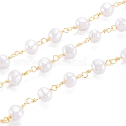 Chaînes de perles d'imitation acrylique faites à la main de 3.28 pieds, avec les accessoires en laiton, Plaqué longue durée, soudé, or clair, perle: 15x7x6 mm