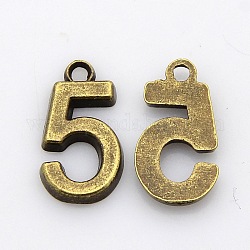 Rack Plated Zinc Alloy Number Charms, Lead Free & Cadmium Free & Nickel Free, Antique Bronze Metal Color, Num.5, 18x6~10x2mm, Hole: 2mm