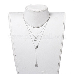 Flat Round with Om Symbol Lariat Necklaces & Triangle Pendant Necklaces Sets, with 304 Stainless Steel Charms, Cable Chains and Clasps, Stainless Steel Color, Pendant Necklace: 15.70 inch(39.3cm), Lariat Necklace: 19.68 inch(50cm), 2pcs/set
