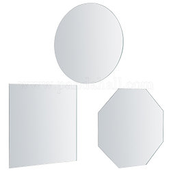 Fingerinspire 3 pz 3 lastre di vetro a specchio, pannelli a specchio, base a specchio, quadrato e piatto rotondo e ottagono, Modelli misti, 152.4x3mm, 1pc / style