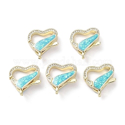 Rack Plating Brass Micro Pave Cubic Zirconia Lobster Claw Clasps, with Synthetic Opal, Cadmium Free & Lead Free, Long-Lasting Plated, Real 18K Gold Plated, Heart, 19.5x19x6mm, Hole: 1.2mm
