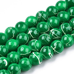 Ziehbank Glasperlen Stränge, Backen gemalt, gefärbt, Runde, grün, 8~8.5 mm, Bohrung: 1.5 mm, ca. 105 Stk. / Strang, 31.8 Zoll