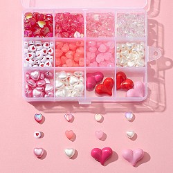 376Pcs 12 Style Transparent & Opaque & Imitation Jelly Acrylic & ABS Plastic Imitation Pearl Beads, Heart, for Valentine's Day, Red, 7~17x8~22x3~10mm, Hole: 1.2~2.5mm