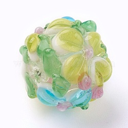Manuell Murano Glas Perlen, Unterlegscheibe mit Blume, holperig, Farbig, 14~15x12~13 mm, Bohrung: 1.5~1.8 mm