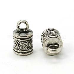 Fine del corda stile tibetano , colonna, piombo & cadimo libero, argento antico, 16x10mm, Foro: 3.5 mm, circa 350pcs/1000g, diametro interno: 8mm