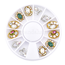 Alloy Cabochons, with ABS Plastic Imitation Pearl and Rhinestone, Nail Art Decoration Accessories, Crown & Horse Eye & Horse Eye, Mixed Color, 9x10x4mm, 11x7x3mm, 11x8x4mm, 11x8x4mm, 9x10x4mm, 9x10x4mm
