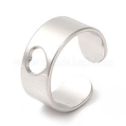 201 кольцо из нержавеющей стали, открытое кольцо манжеты, кольцо с полым сердцем для женщин, цвет нержавеющей стали, размер США 6 3/4 (17.2 мм)