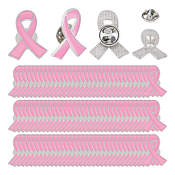 Superfindings 60 Uds. Pines de solapa de concientización sobre el cáncer de mama, pines de esmalte de cinta rosa con insignias de aleación de platino, pines de solapa de cinta de esperanza para caridad, reconocimiento, mochila, ropa de 25.5x20.5x1.5mm