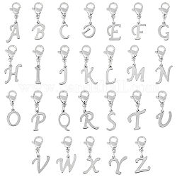 SUPERFINDINGS 26Pcs 304 Stainless Steel Letter Pendant Charms Silver Letter A to Z Lobster Claw Clasps Charms Mini Alphabet Bracelet Necklace Pendants for DIY Keychain Jewelry Making